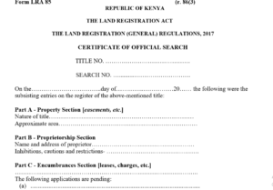 Sample picture of a certificate of official search in land enquiry