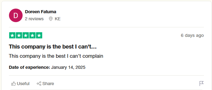 Photo of a Trustpilot review.