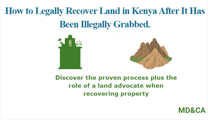 Poster written how to legally recover land in Kenya after it has been illegally grabbed.