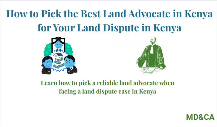 Poster written how to pick the best land advocate in Kenya for your land dispute in Kenya